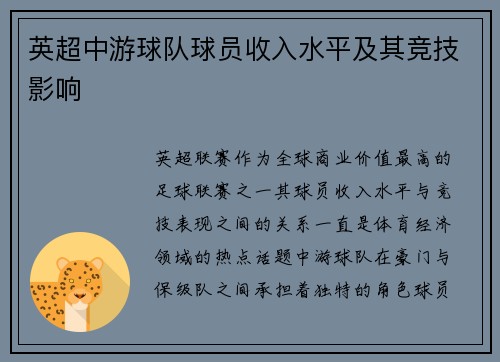 英超中游球队球员收入水平及其竞技影响
